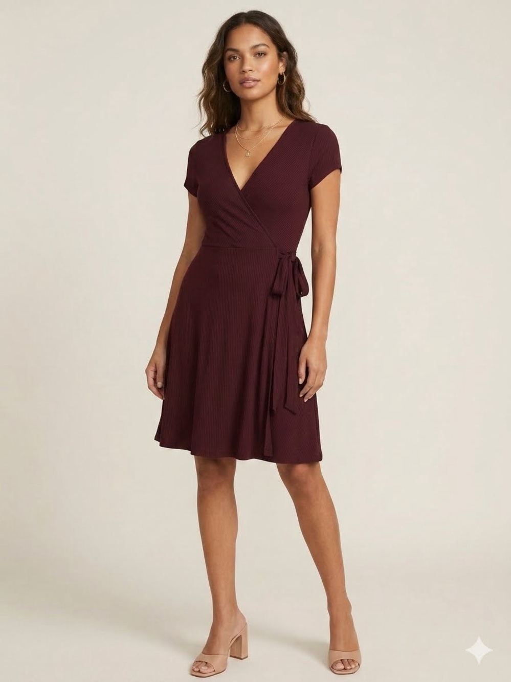 Express Wine Wrap-Style Mini Dress